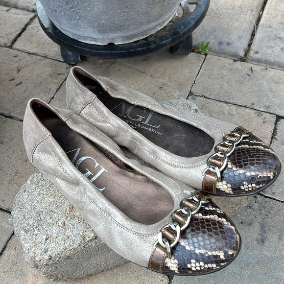 AGL tan gray ballet flat 38 - Picture 2 of 12